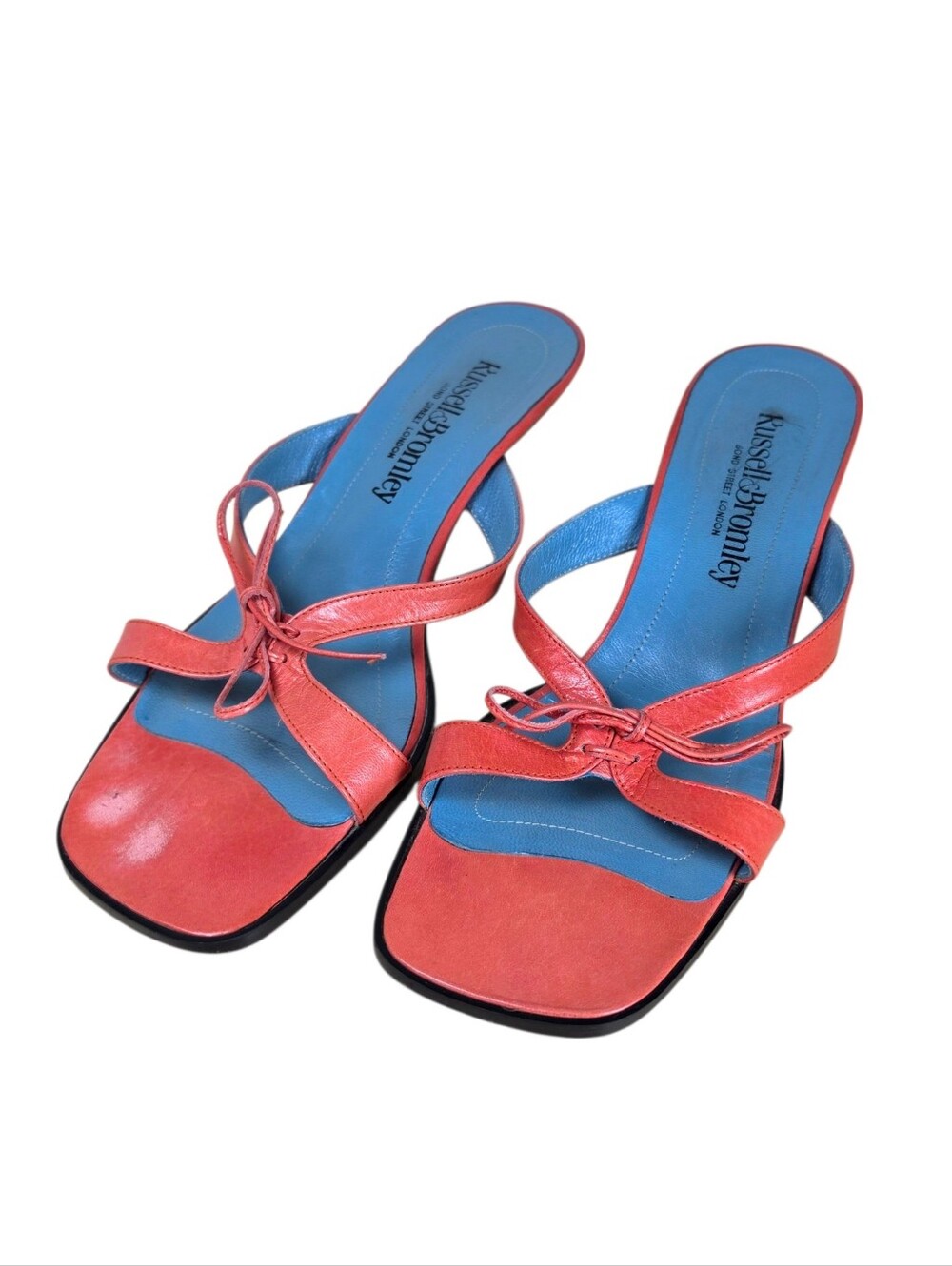 Russell Bromley Coral Kitten Heels Square Toe Leather Sandals Sz 8.5 Vero Cuoio